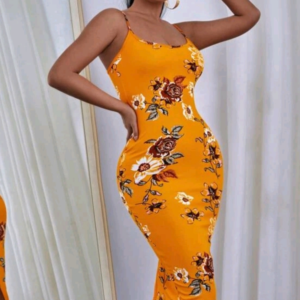 Floral Print Midi Bodycon Cami Dress